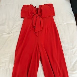 Sleeveless Red Formal Jumpsuit Ankle Cropped Size Small